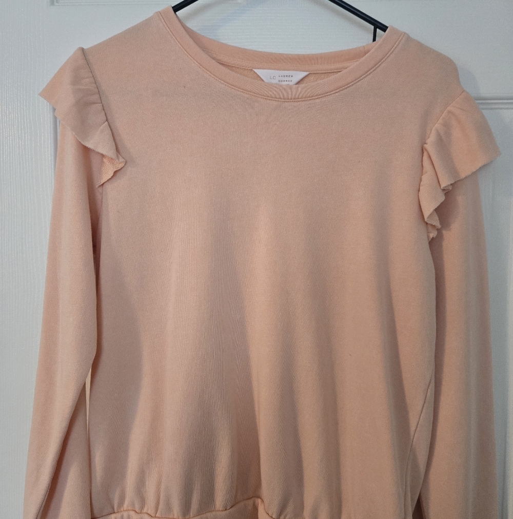 LOFT Soft Peach Long Sleeve Ruffle Top